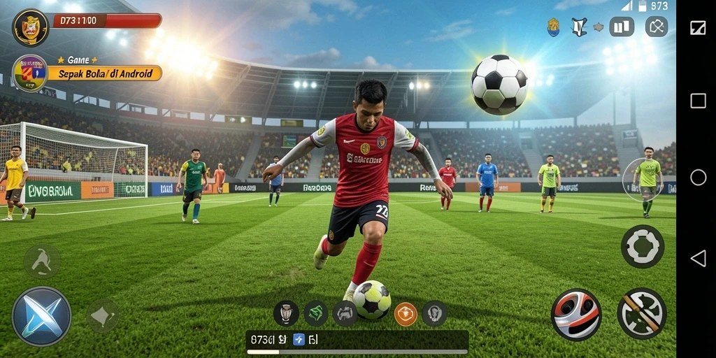 Tampilan gameplay D73 dengan aksi sepak bola yang mendebarkan.