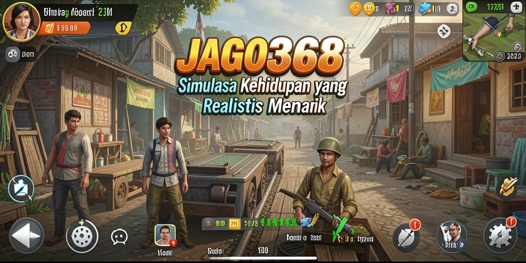 Screenshot dari gameplay JAGO368 yang menunjukkan simulasi kehidupan.