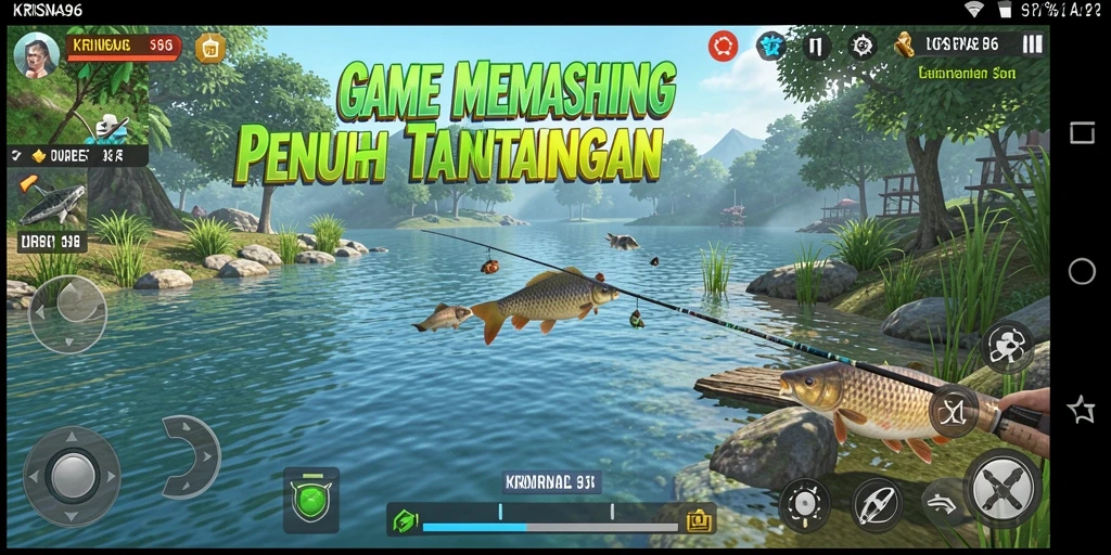 Tampilan gameplay KRISNA96 yang menawan dengan aksi memancing seru.