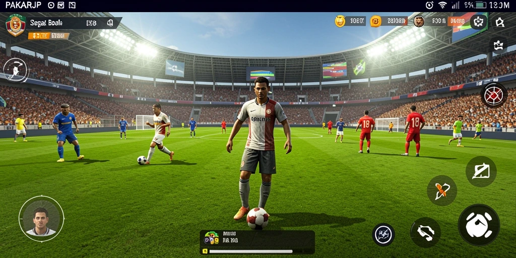 Tampilan gameplay PAKARJP dengan aksi sepak bola seru.